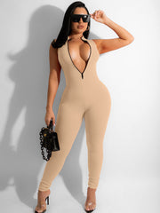 Mono ajustado con escote en V y cremallera sin mangas