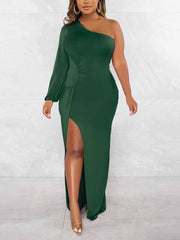 One Shoulder Ruched Spilt Maxi Dress