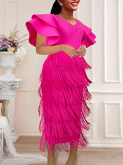 Midikleid mit Rüschenfransen