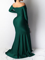 Vestido largo con escote en V y cintura alta