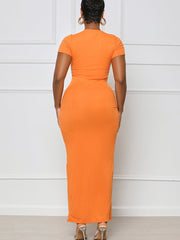 Solid Color Drawstring Side Split Dress