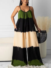 Lockerer Jumpsuit mit Spaghettiträgern in Farbblock-Optik