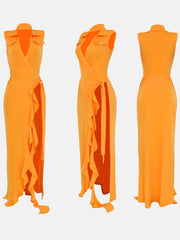 Ärmelloser Body mit V-Ausschnitt und Wickelrock-Set