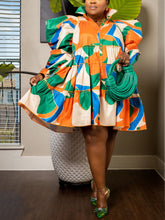 Mini-Hemdkleid mit Allover-Print und Puffärmeln