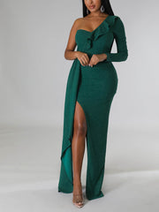 Glitter One Shoulder Formal Dress