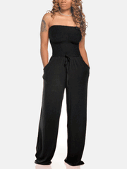 Trägerloser Jumpsuit mit weitem Bein und Kordelzug