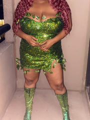 Kleid mit Glitzerblättern Dekor