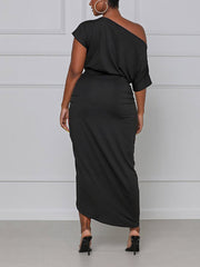 Elegante vestido plisado de un solo hombro