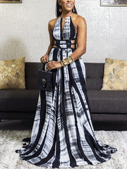 Vestido largo con efecto tie dye y cuello halter