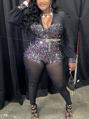 Jumpsuit mit langen Ärmeln und Pailletten-Patchwork