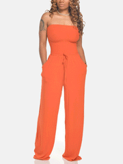 Trägerloser Jumpsuit mit weitem Bein und Kordelzug