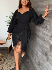 Midikleid mit Laternenärmeln und Quasten