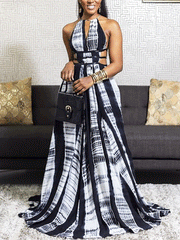 Vestido largo con efecto tie dye y cuello halter