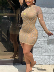 Vestido de malla con cuentas y diamantes de imitación