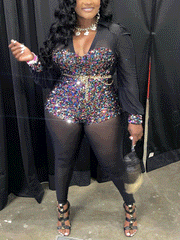 Jumpsuit mit langen Ärmeln und Pailletten-Patchwork