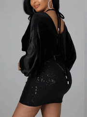 Minikleid mit V-Ausschnitt und Pailletten-Patchwork