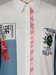 Mini-Hemdkleid aus Denim mit Patchwork-Patches