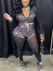 Jumpsuit mit langen Ärmeln und Pailletten-Patchwork