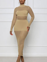 Patchwork Turtleneck Mesh Dresses