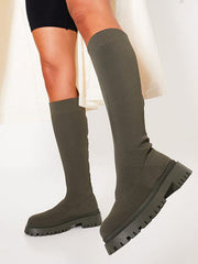 Botas tipo calcetín de punto con tacón plano