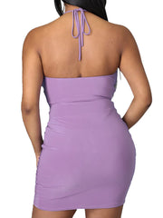 Vestido mini fruncido con escote halter cruzado