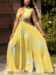 Vestido halter con aberturas y estampado floral