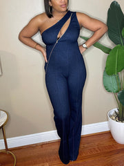 Zipped Denim Jumpsuit
