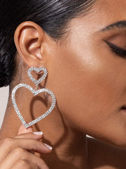 Pendientes colgantes con forma de corazón de diamantes