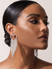 Pendientes colgantes con borlas y corazón de diamantes de imitación