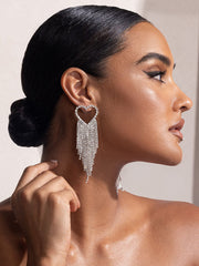 Pendientes colgantes con borlas y corazón de diamantes de imitación
