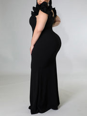 Ruffle Solid Evening Dress