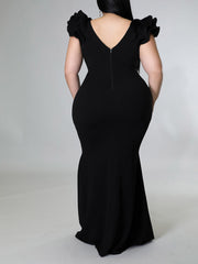 Ruffle Solid Evening Dress