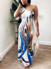 Maxikleid mit One-Shoulder-Print