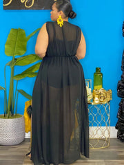 Ärmelloses Maxikleid mit Schlitz und V-Ausschnitt