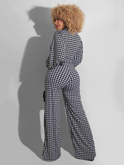 Houndstooth Lapel Jumpsuits