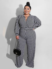 Houndstooth Lapel Jumpsuits