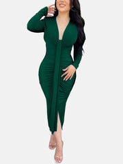 Vestido fruncido con lazo en la parte delantera y escote en V