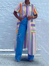 Gestreiftes kurzärmliges Hemdblusenkleid