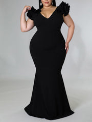 Ruffle Solid Evening Dress