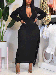 Vestido largo con borlas y escote en V profundo