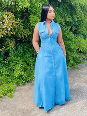 Lässiges ärmelloses Hemdkleid mit Knopfleiste