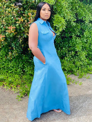 Lässiges ärmelloses Hemdkleid mit Knopfleiste