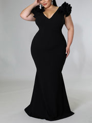 Ruffle Solid Evening Dress