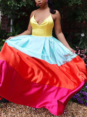 Satin-Kleid in Farbblock-Optik