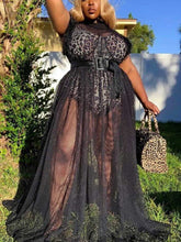 Mock Neck Print See Through Dresses Set