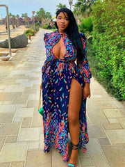 Maxikleid mit Federn-Optik und Schlitz