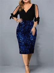 Paillettenkleid mit V-Ausschnitt und kalten Schultern