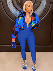 Mono ajustado con escote en V y cremallera delantera