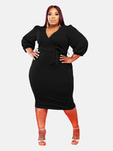 Vestido midi de color liso con escote en V