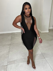 Vestido midi de malla con lentejuelas